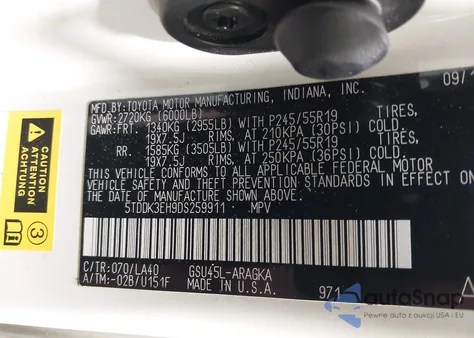 2013 Toyota Highlander Limited V6 from USA, damaged, VIN 5TDDK3EH9DS259911